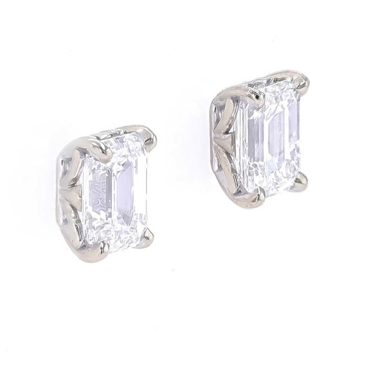 Emerald Cut Diamond Fleur-de-Lis Earring Studs 14KW - JewelsmithEarrings