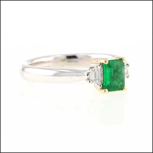 Emerald Cut Emerald Trapezoid Diamond Ring 14KW 14KY - JewelsmithRings