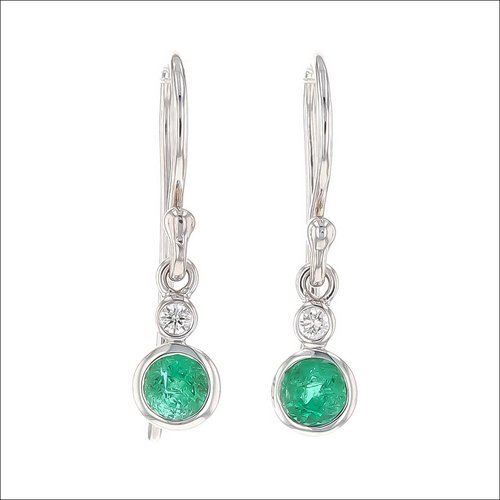 Emerald Diamond Dangle Earrings 18KW - JewelsmithEarrings