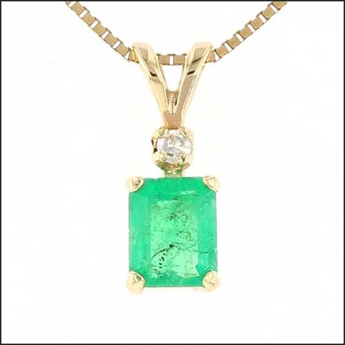 Emerald Diamond Pendant 14KY - JewelsmithPendants