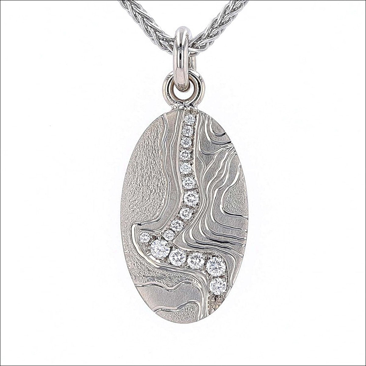 "Eno Collection" Bobbit Hole Diamond Topographic Pendant 14KW - JewelsmithPendants