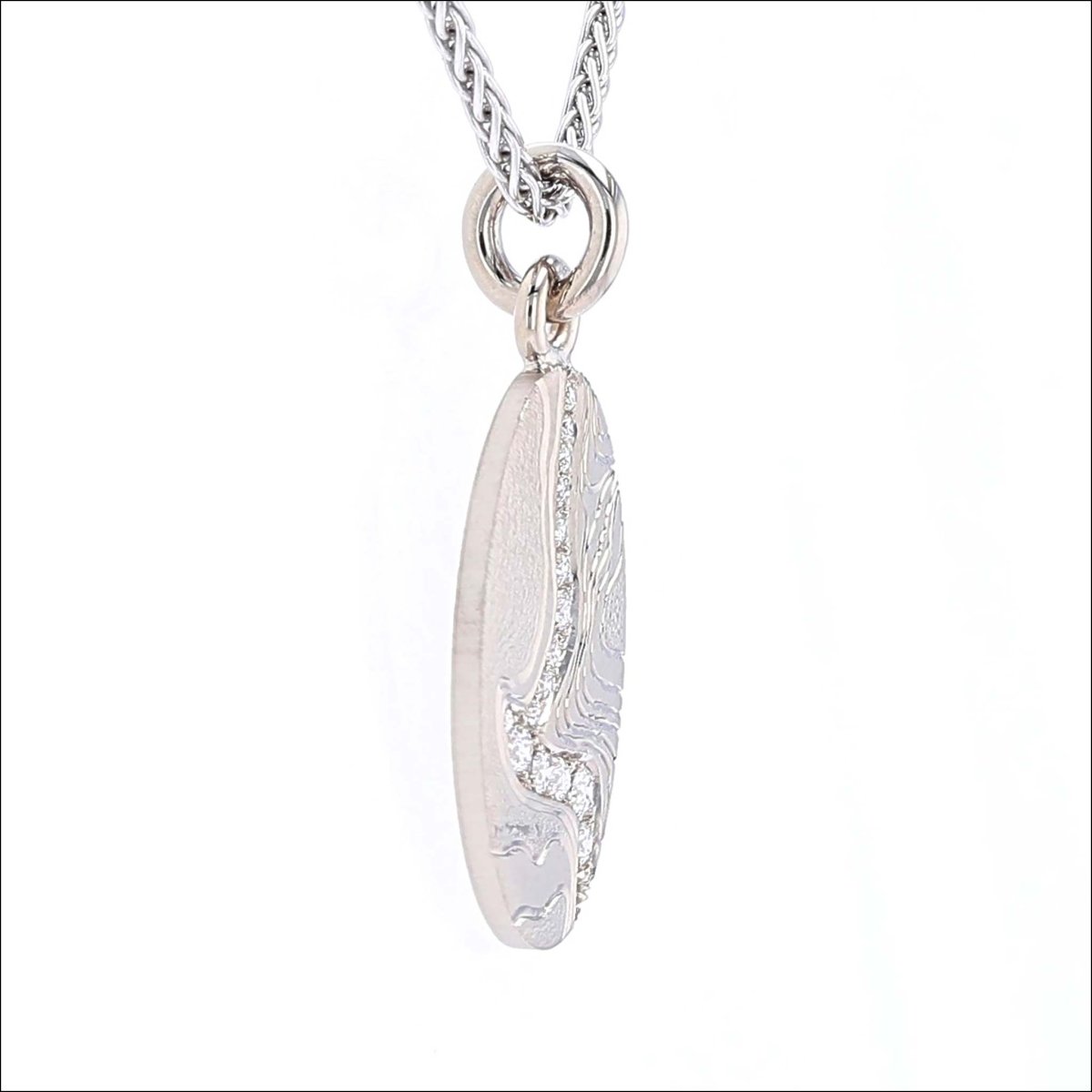 "Eno Collection" Bobbit Hole Diamond Topographic Pendant 14KW - JewelsmithPendants