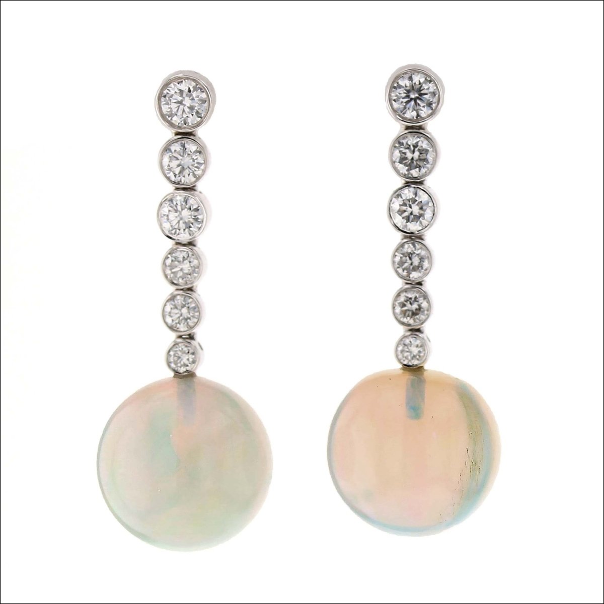 Ethiopian Opal Sphere Bezel Set Diamond Earrings 14KW - JewelsmithEarrings