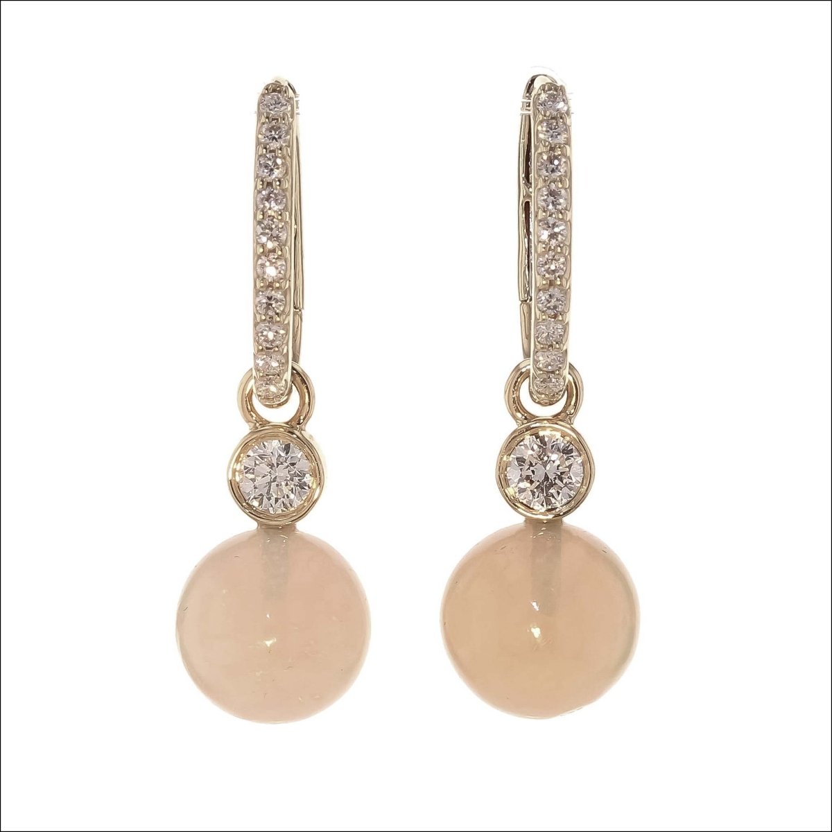 Ethiopian Opal Sphere Drops on Diamond Hoop Earrings 14KY - JewelsmithEarrings