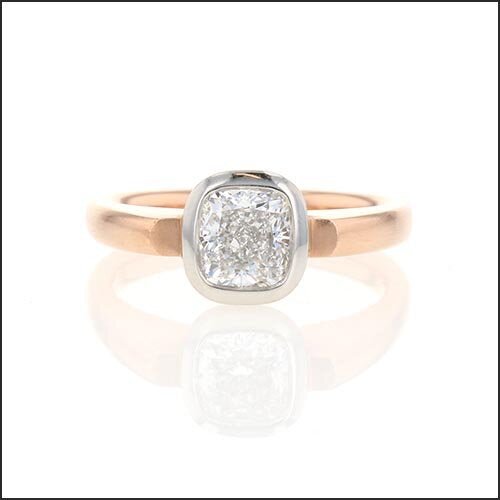 Floating Bezel Cushion Diamond Engagement Ring Platinum 14K Rose - JewelsmithEngagement Rings