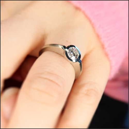 Floating Bezel Round Diamond Engagement Ring 14KW - JewelsmithEngagement Rings