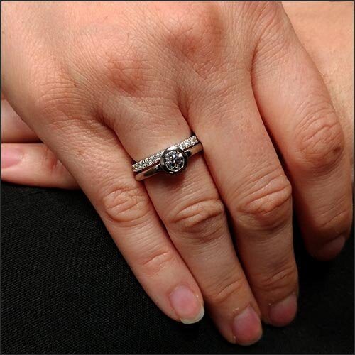Floating Bezel Round Diamond Engagement Ring 14KW - JewelsmithEngagement Rings