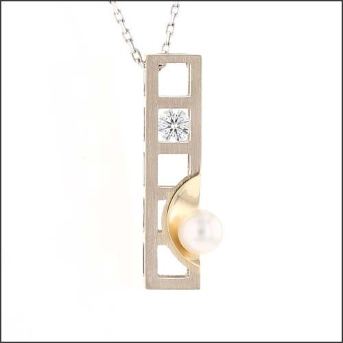 Freshwater Pearl Diamond 3D Cube Pendant 18KY 14KW - JewelsmithPendants