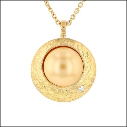 Golden South Sea Pearl Diamond Eclipse Pendant 22KY - JewelsmithPendants