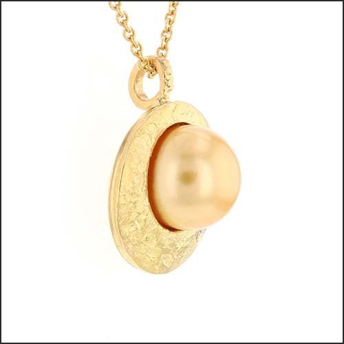 Golden South Sea Pearl Diamond Eclipse Pendant 22KY - JewelsmithPendants