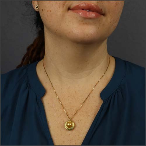 Golden South Sea Pearl Diamond Eclipse Pendant 22KY - JewelsmithPendants