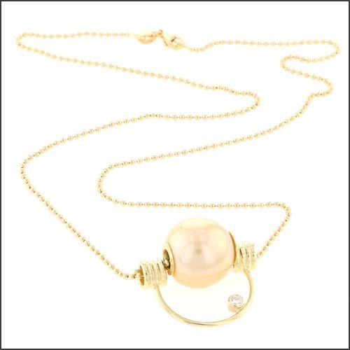 Golden South Sea Pearl Diamond "Parts" Necklace 18KY - JewelsmithNecklaces