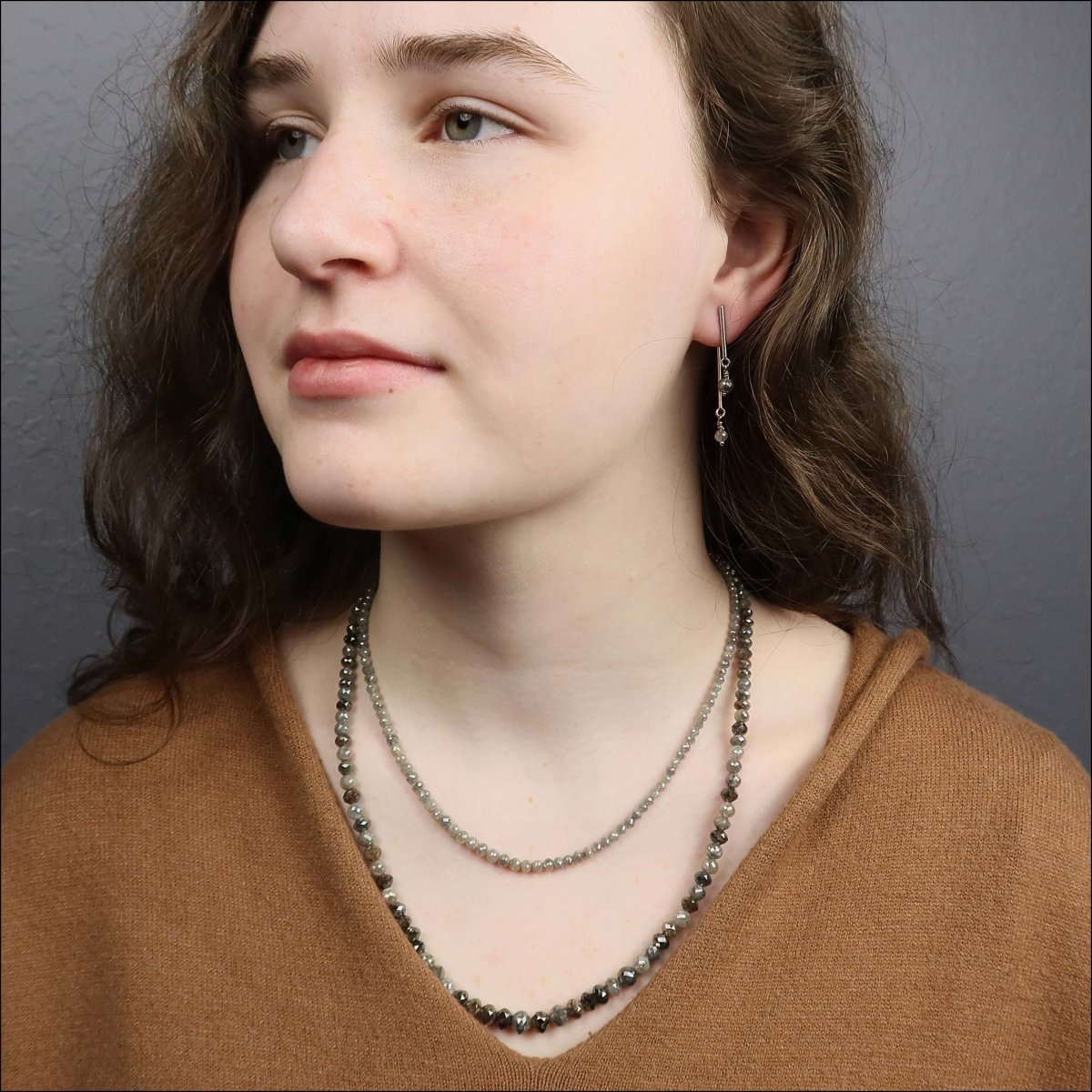 Gray Diamond Bead Front and Back Earrings 14KW - JewelsmithEarrings