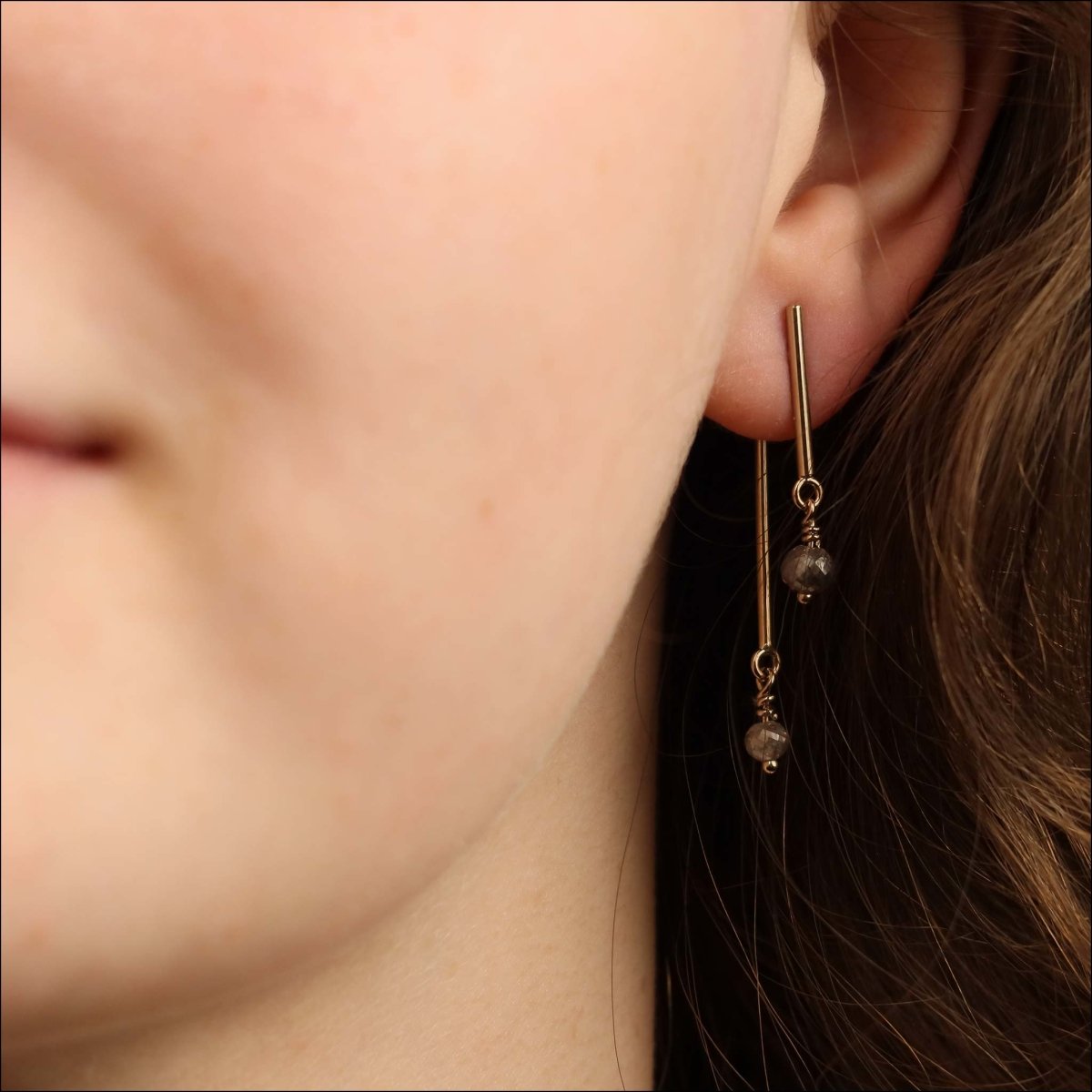 Gray Diamond Bead Front and Back Earrings 14KW - JewelsmithEarrings