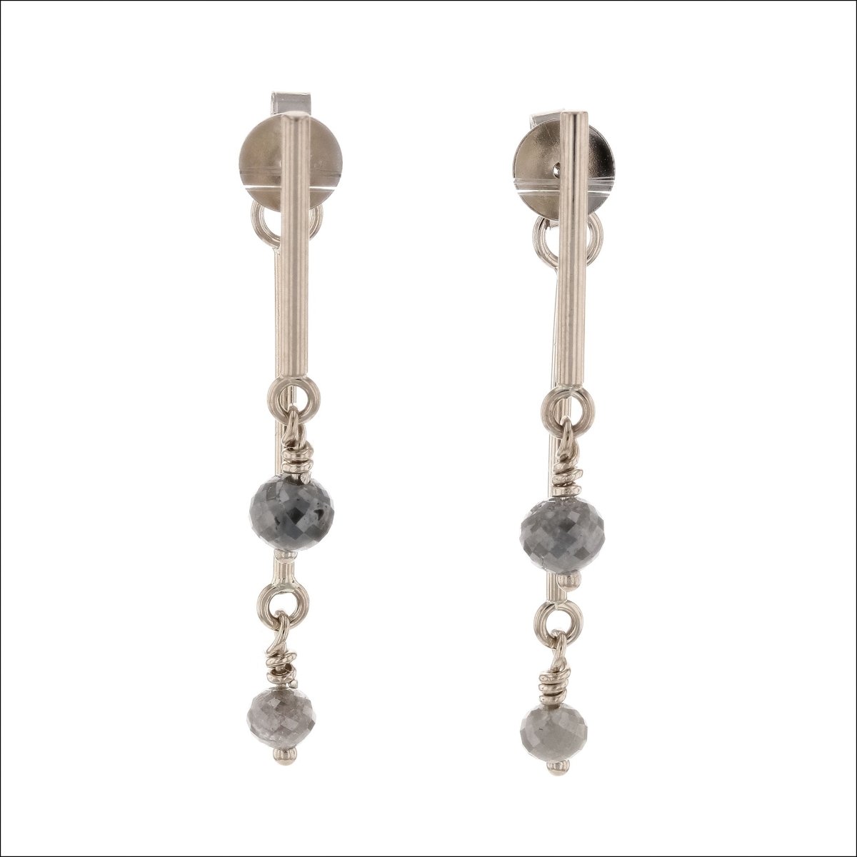 Gray Diamond Bead Front and Back Earrings 14KW - JewelsmithEarrings