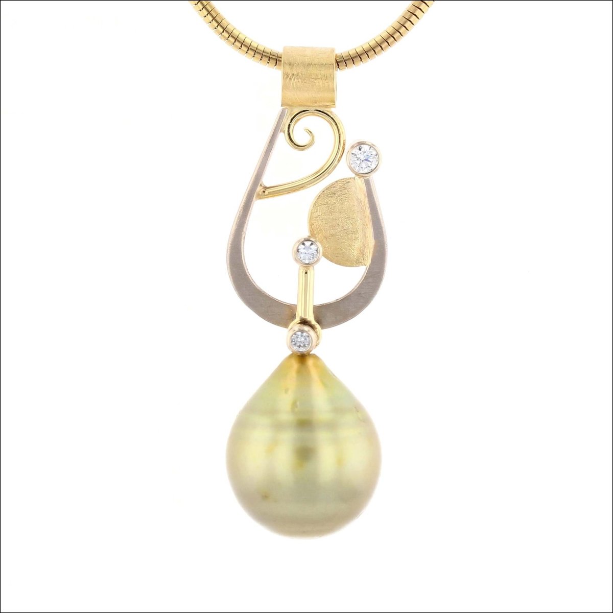 Green Tahitian Pearl Diamond Parts Pendant 18KY 18KW (Consignment) - JewelsmithPendants