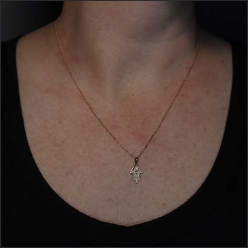 Hamsa Pendant 14K Rose On Cable Chain - JewelsmithNecklaces