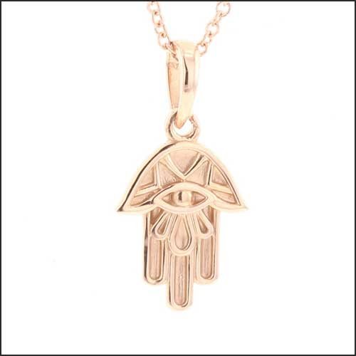 Hamsa Pendant 14K Rose On Cable Chain - JewelsmithNecklaces