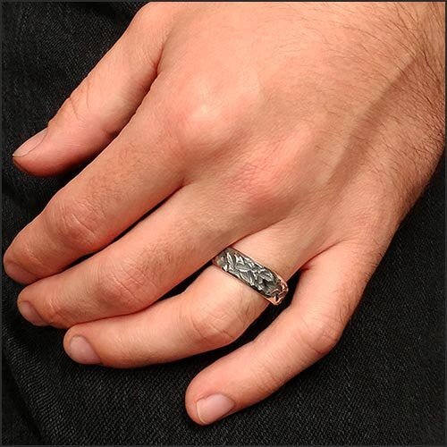 Hand Carved Men's Band Sterling Silver - JewelsmithRings