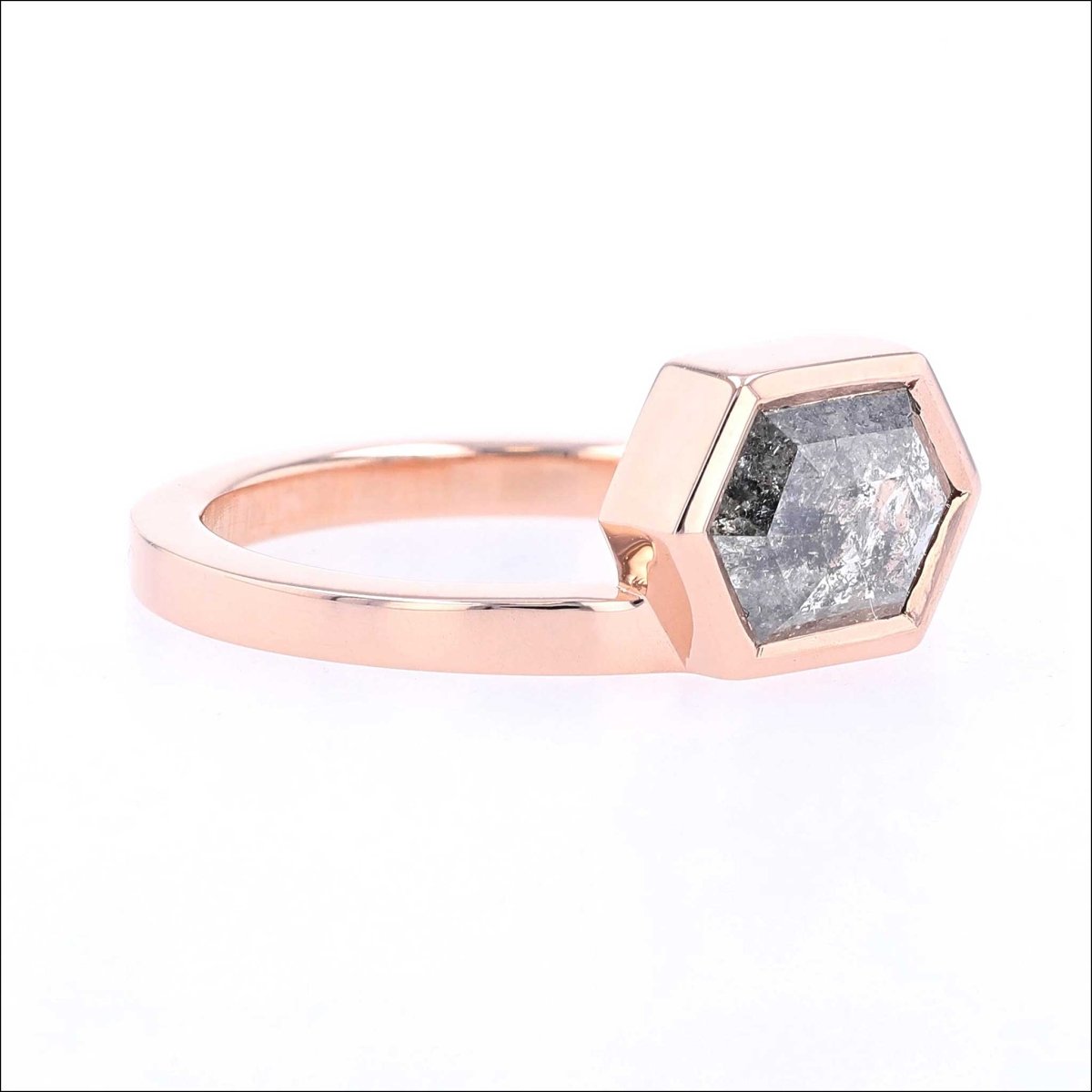 Hexagon Salt and Pepper Rose Cut Diamond Engagement Ring 14K Rose - JewelsmithEngagement Rings