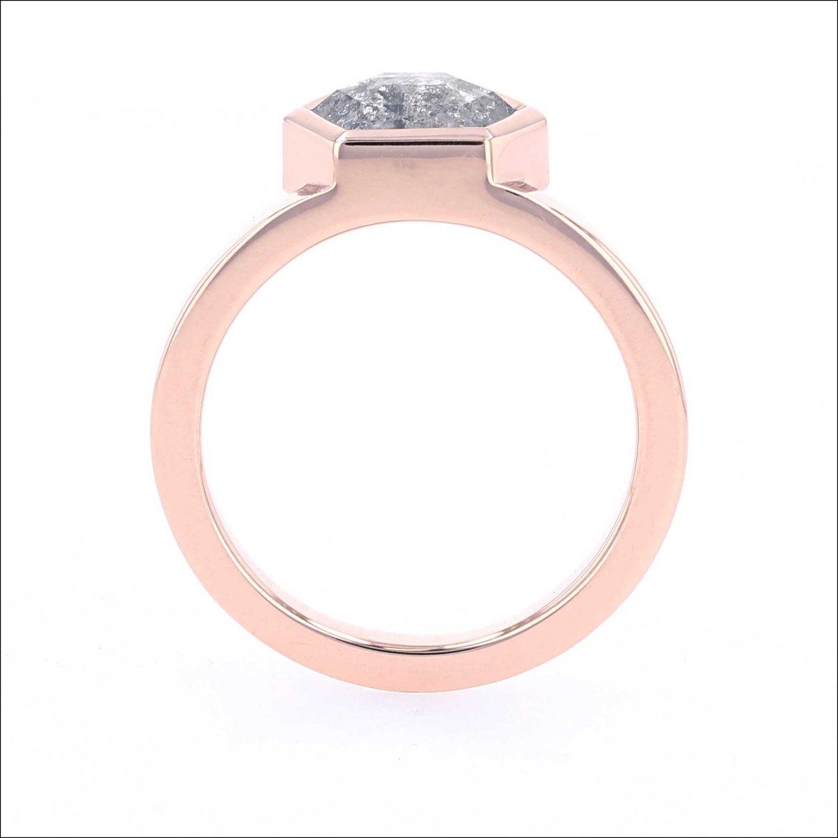 Hexagon Salt and Pepper Rose Cut Diamond Engagement Ring 14K Rose - JewelsmithEngagement Rings