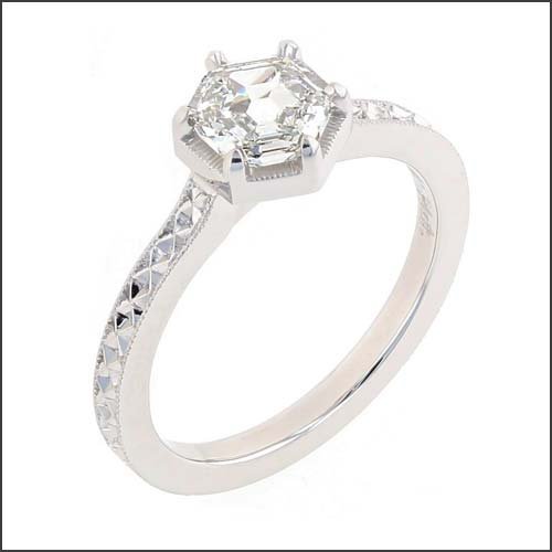 Hexagonal Diamond Hand Engraved Engagement Ring Platinum - JewelsmithEngagement Rings