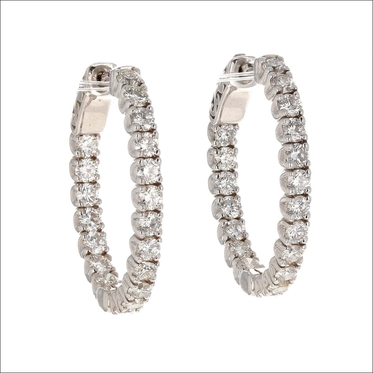In/Out Oval Diamond Hoop Earrings 14KW 2.76cttw - JewelsmithEarrings