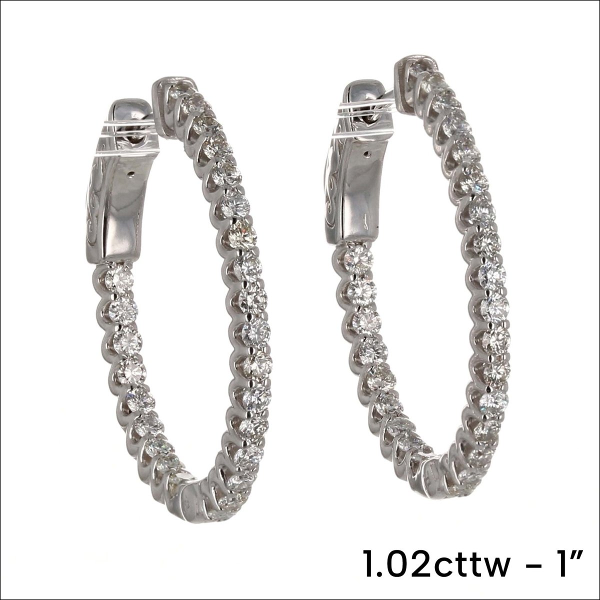 In/Out Oval Diamond Hoop Earrings 14KW - JewelsmithEarrings