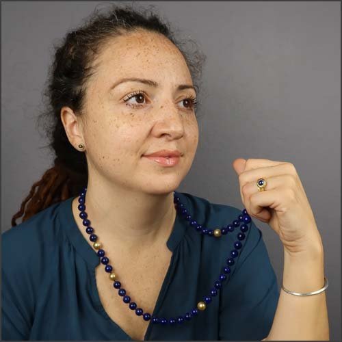 Lapis Bead Golden Pearl Strand Necklace 18KY - JewelsmithNecklaces