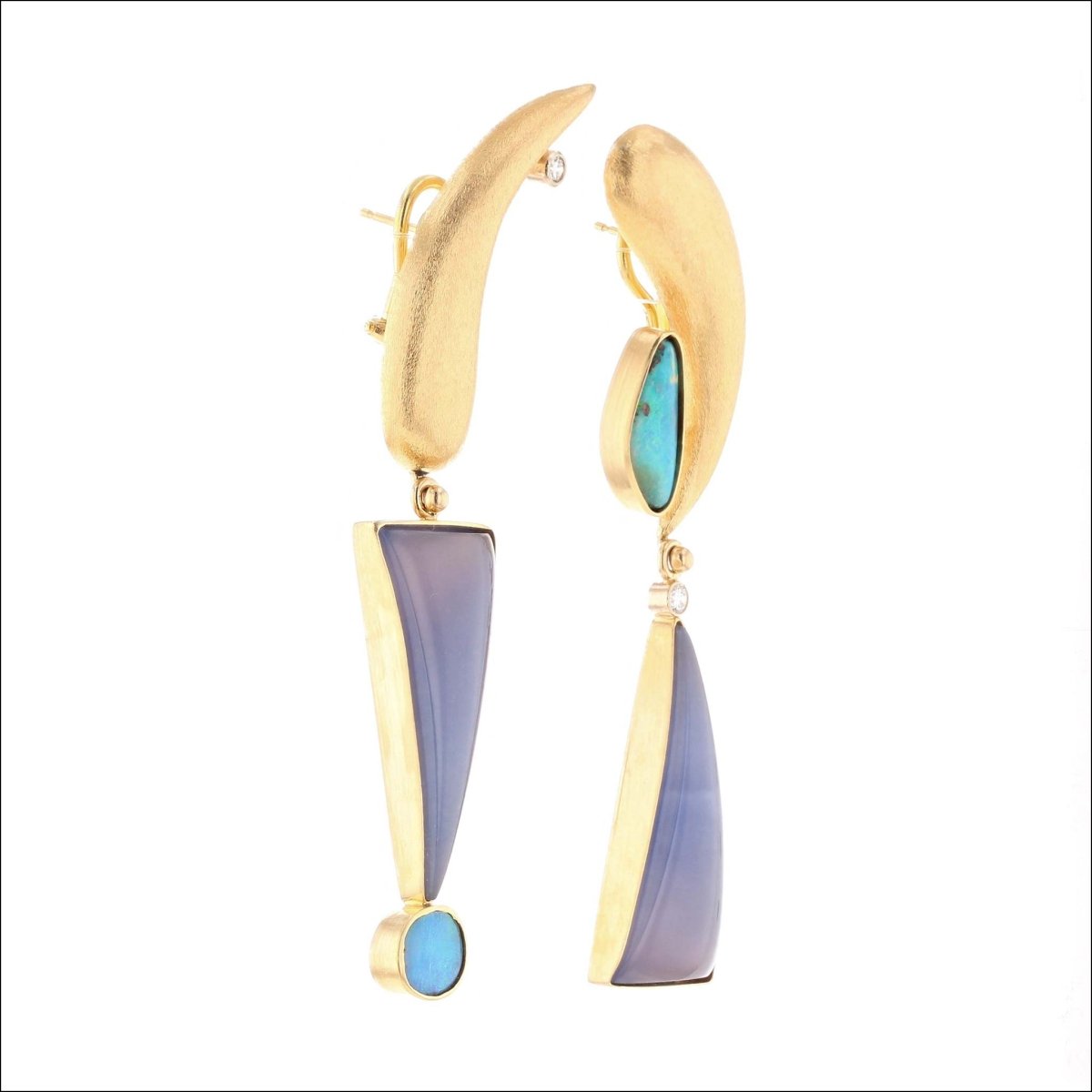 Lavender Chalcedony Boulder Opal Diamond Paisley Earrings 18KY (Consignment) - JewelsmithEarrings