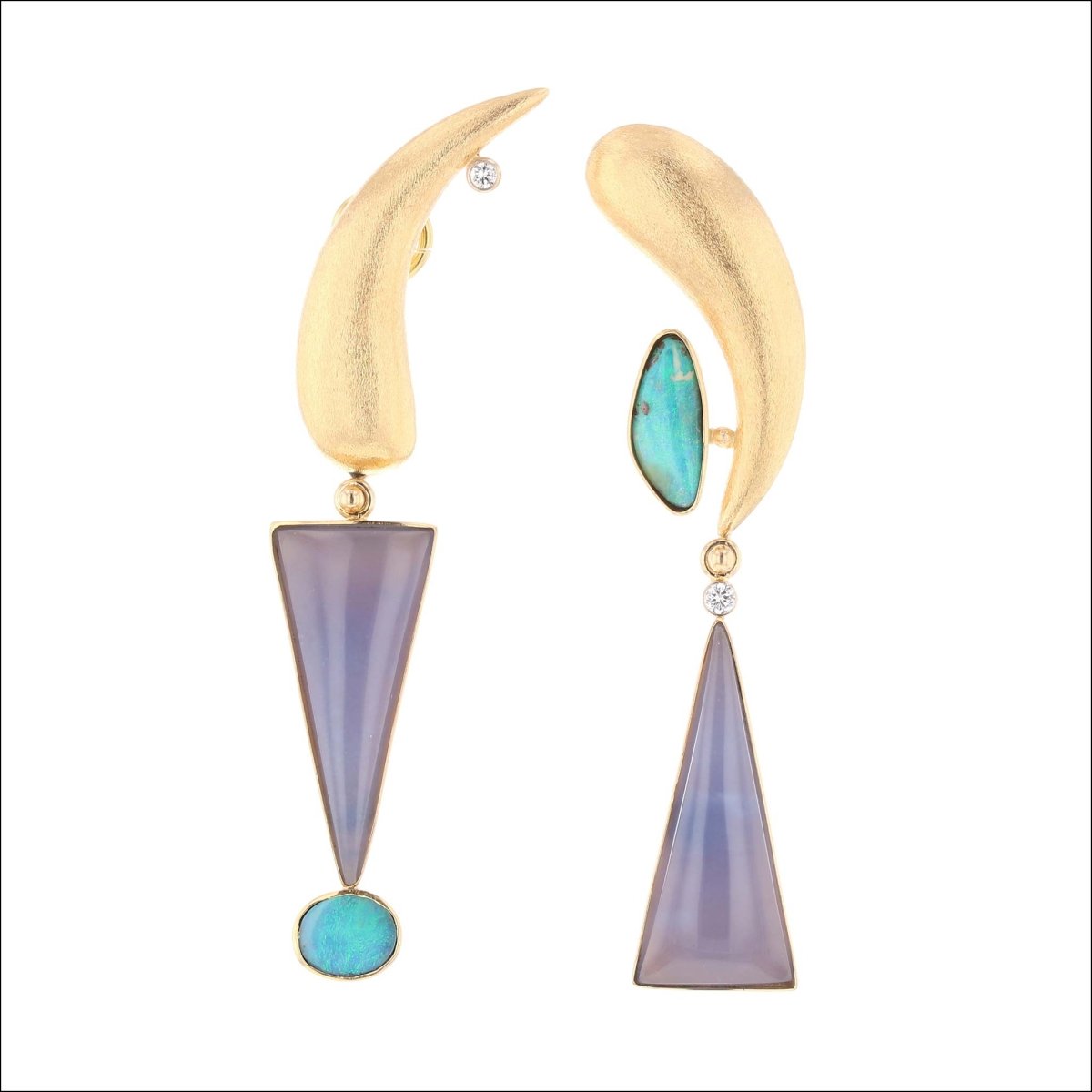 Lavender Chalcedony Boulder Opal Diamond Paisley Earrings 18KY (Consignment) - JewelsmithEarrings