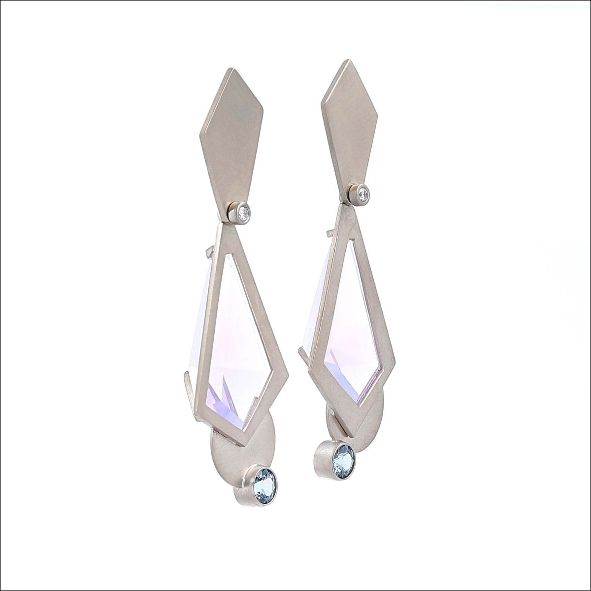 Lavender Quartz Gray Spinel Diamond Earrings 14KW - JewelsmithEarrings