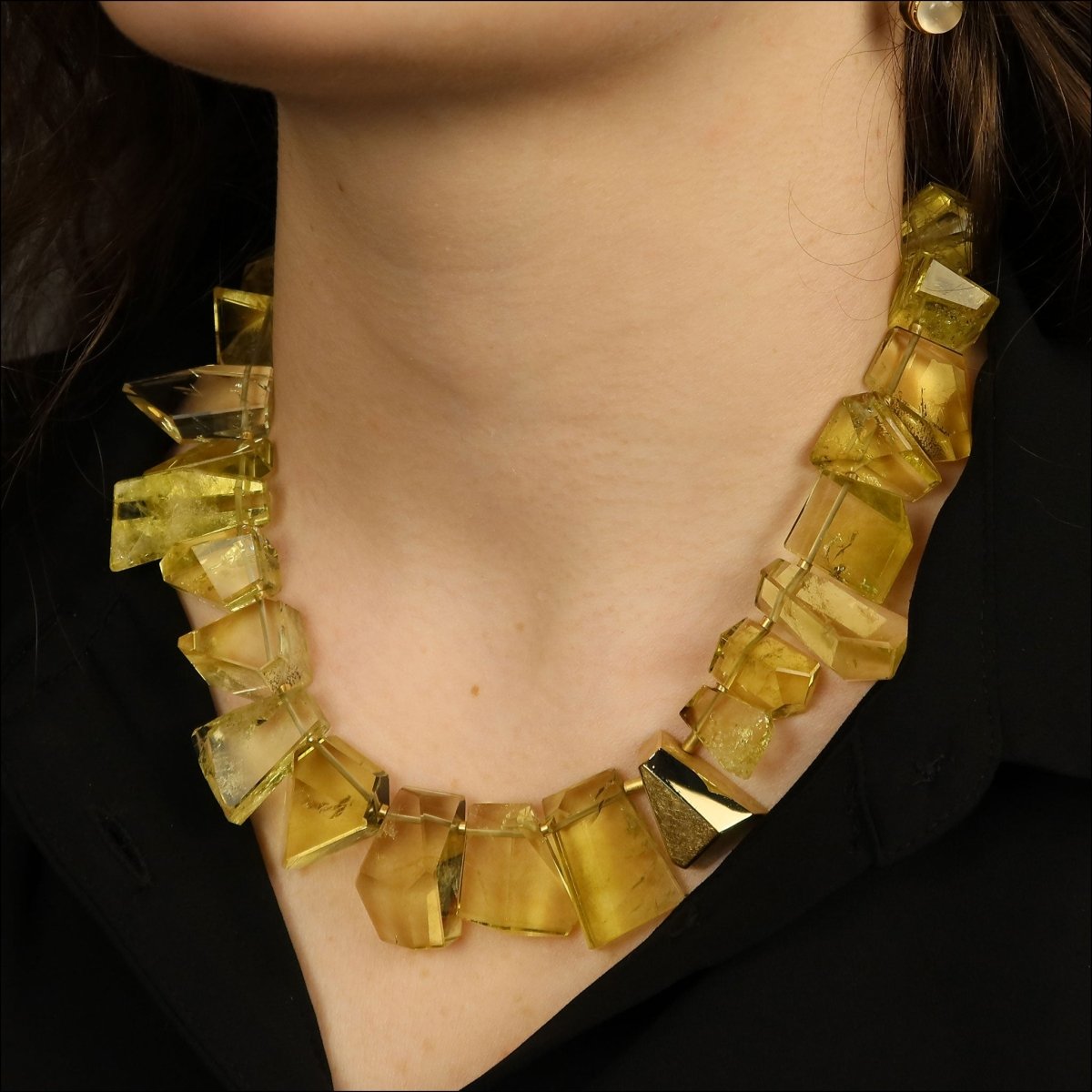 Lemon Quartz Tile Bead Strand Necklace 18KY (Consignment) - JewelsmithNecklaces