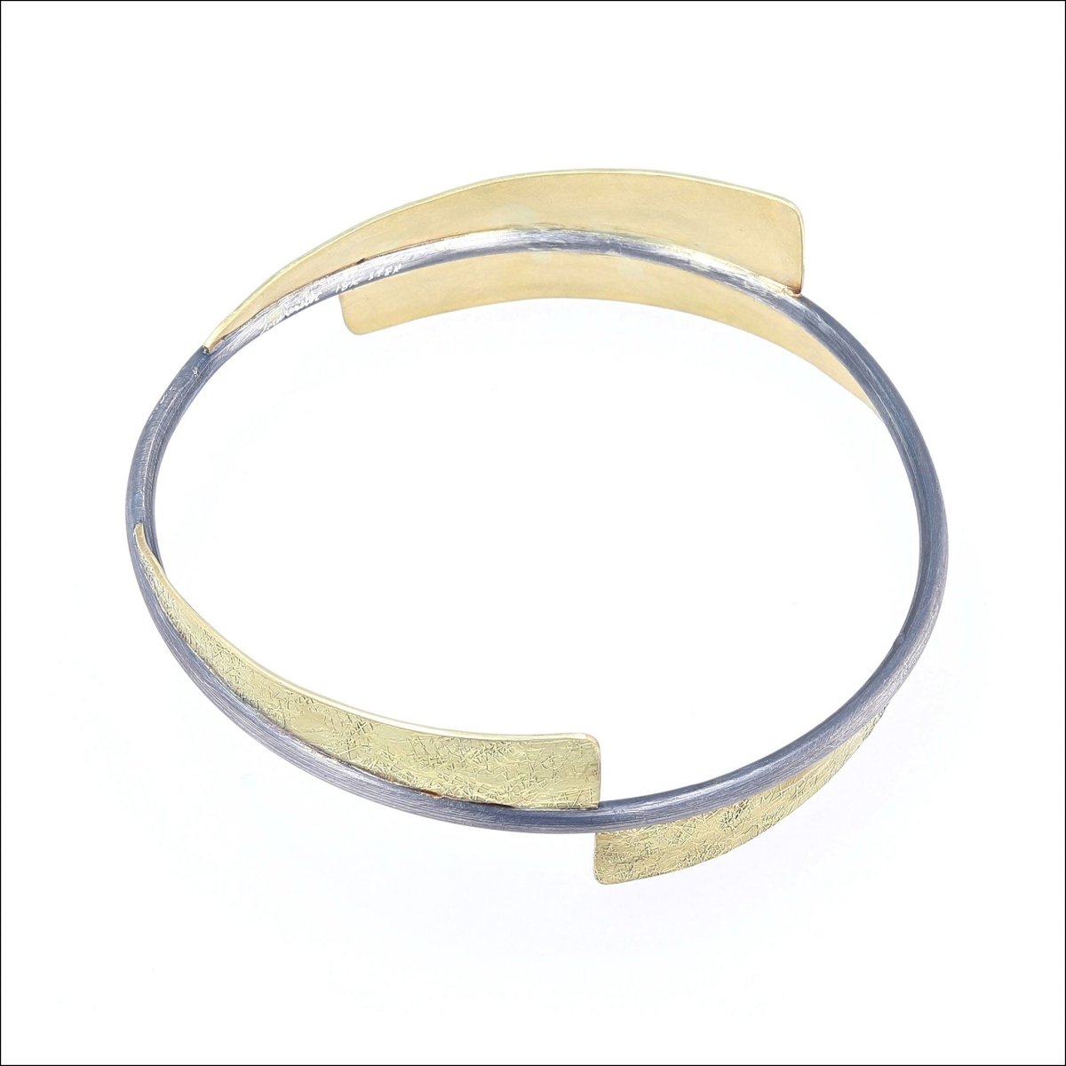 Line and Textured Sheet Bangle Bracelet Sterling Silver 18KY - JewelsmithBracelets