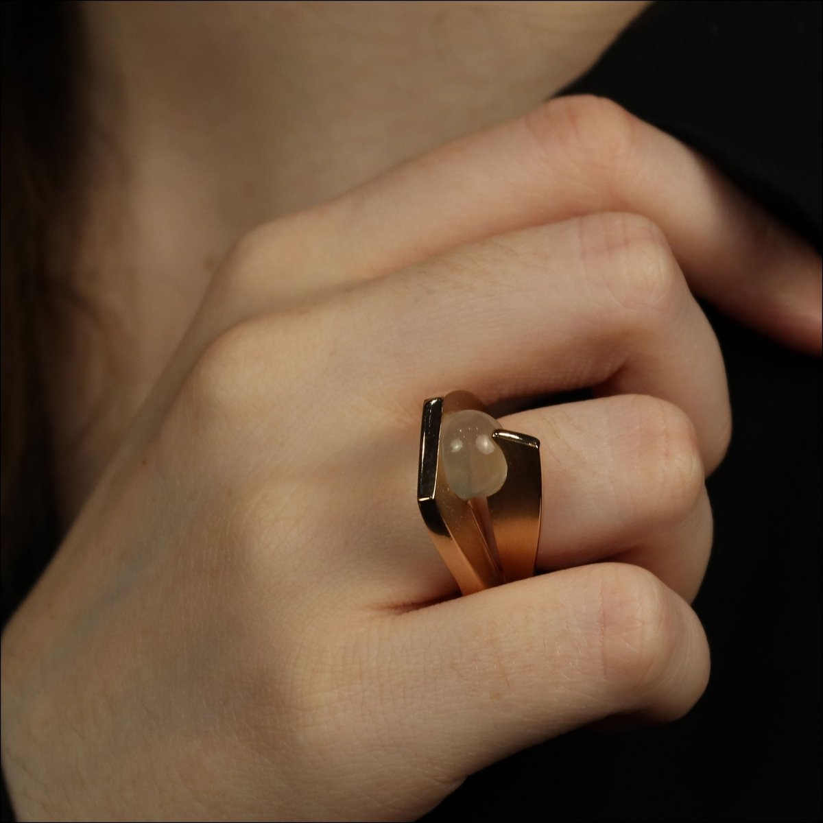 Moonstone Sphere Peek-A-Boo Ring 14K Rose - JewelsmithRings