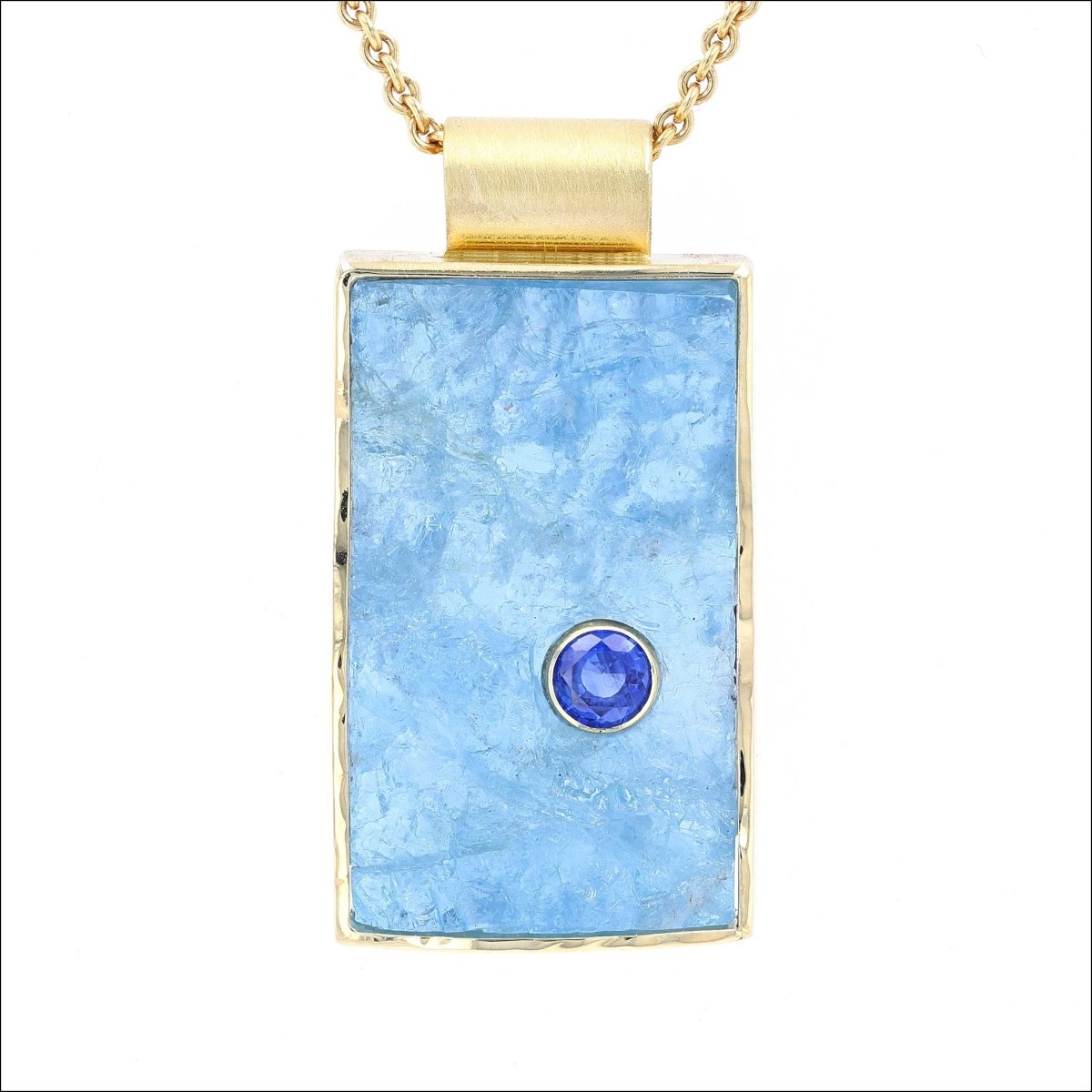 Natural Surface Aquamarine Inset Sapphire Pendant 18KY - JewelsmithPendants
