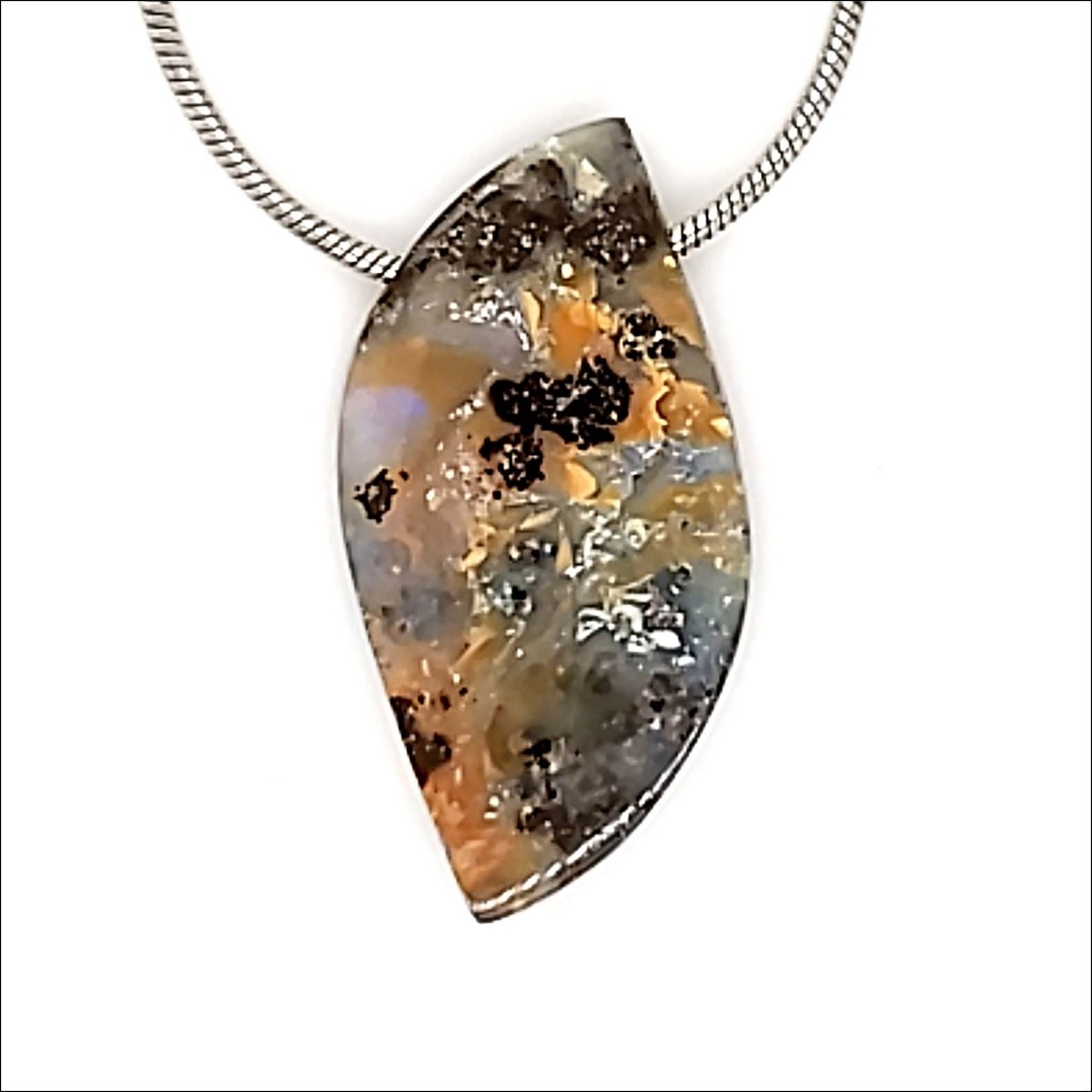 Navette Boulder Opal Slide Pendant 16.03ct - JewelsmithPendants