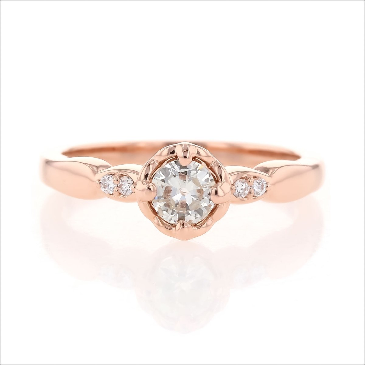 Old Euro Diamond Pierced Crown Engagement Ring 14K Rose - JewelsmithEngagement Rings