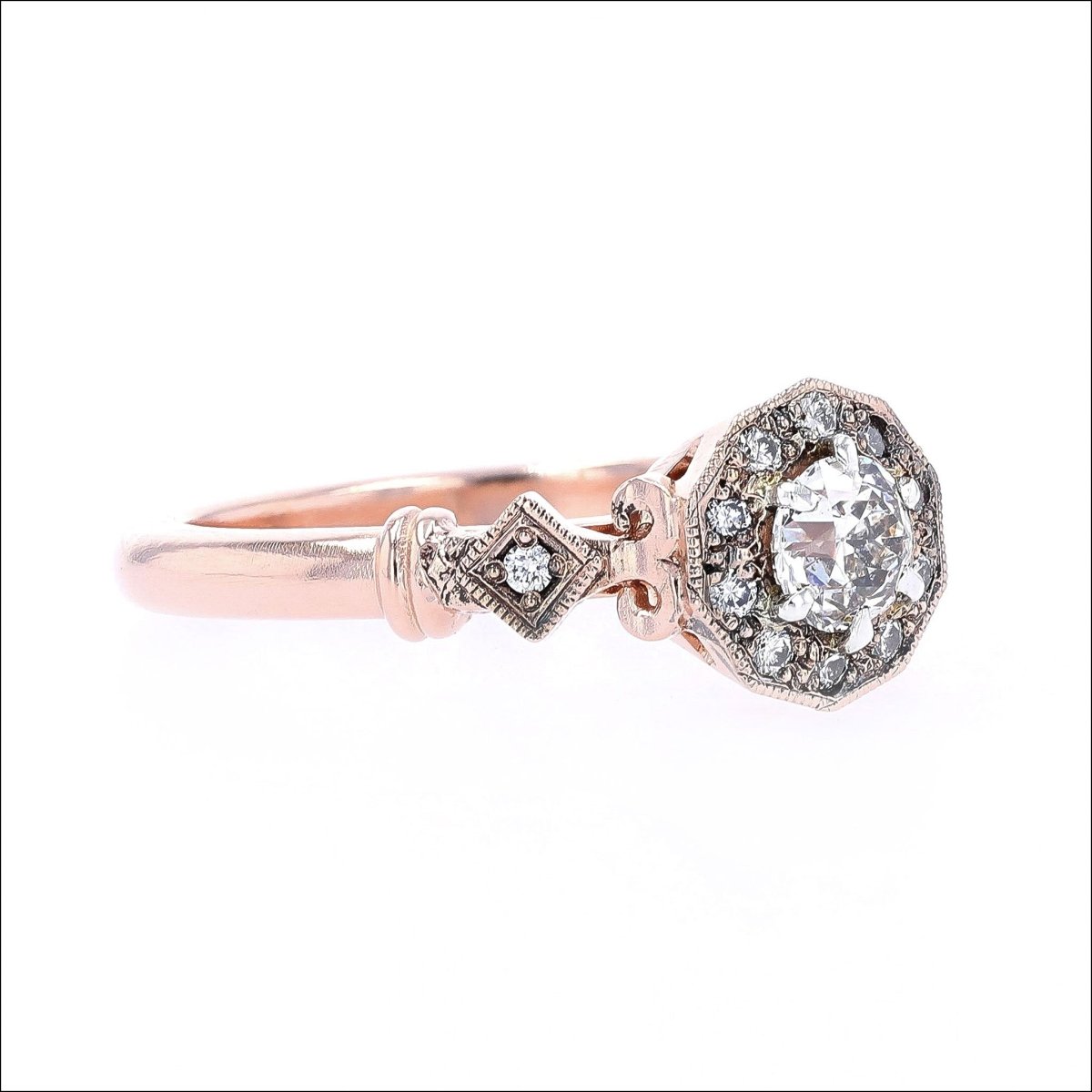 Old European Cut Diamond Vintage Style Halo Engagement Ring 14K Rose - JewelsmithEngagement Rings
