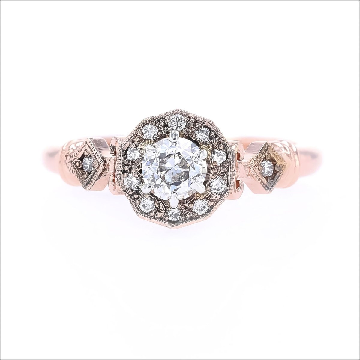 Old European Cut Diamond Vintage Style Halo Engagement Ring 14K Rose - JewelsmithEngagement Rings