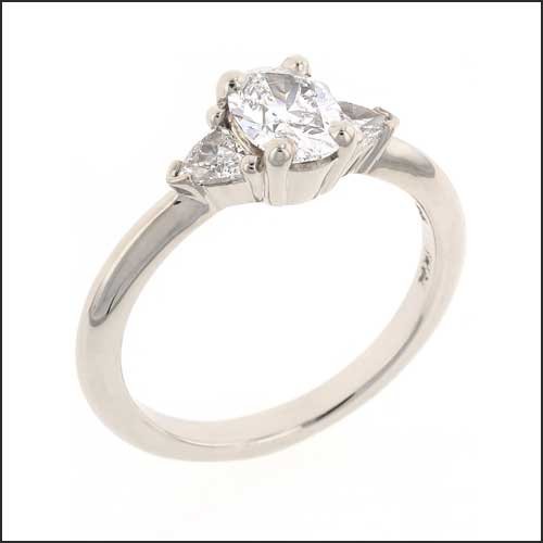 Oval and Trillion Diamond 3-Stone Engagement Ring 14KW - JewelsmithEngagement Rings