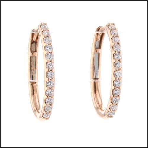Oval Diamond Hoop Huggie Earrings 14K Rose - JewelsmithEarrings