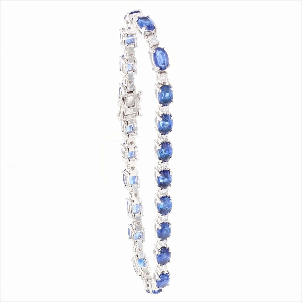 Oval Sapphire Diamond Line Bracelet 14KW - JewelsmithBracelets