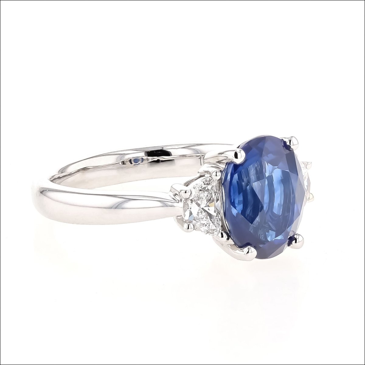 Oval Sapphire Half Moon Diamond Ring 14KW - JewelsmithRings