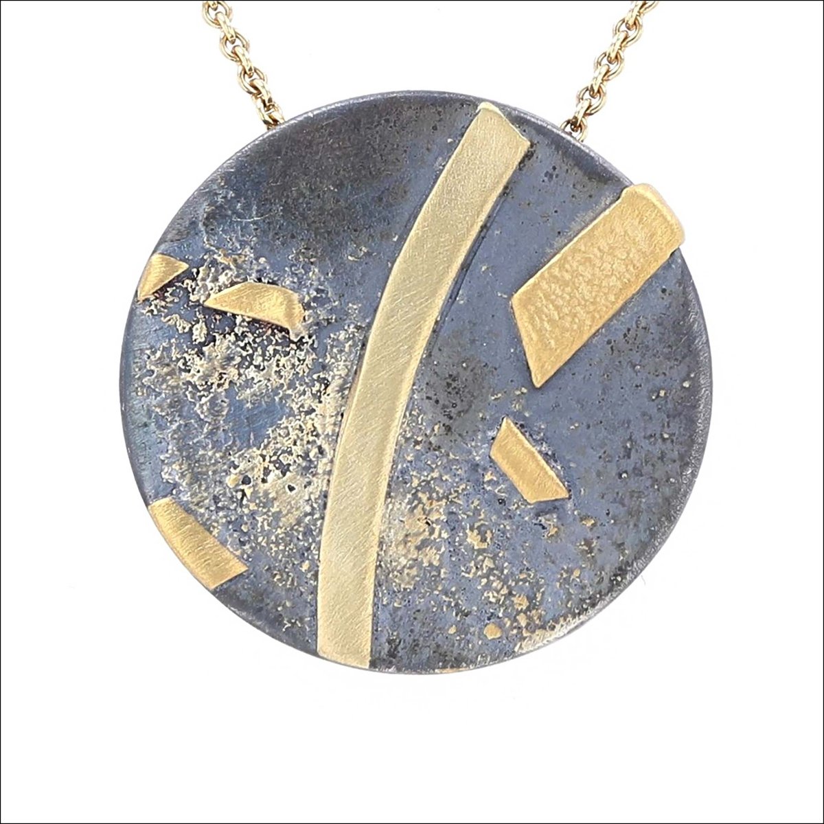 Oxidized Textured Circle Pendant Sterling Silver 22KY - JewelsmithPendants