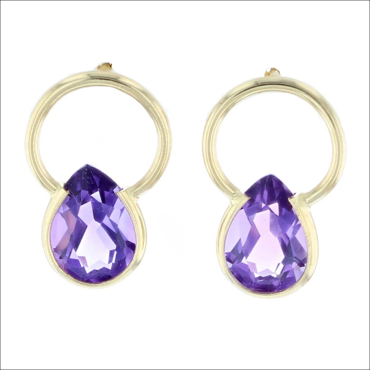 Pear Shaped Amethyst Circle Top Stud Earrings 18KY - JewelsmithEarrings