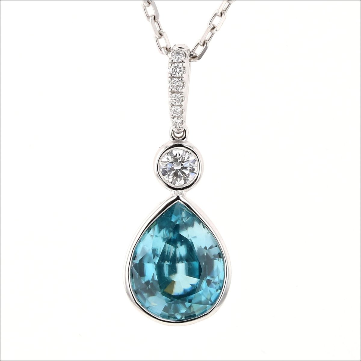 Pear Shaped Blue Zircon Diamond Pendant 14KW - JewelsmithPendants