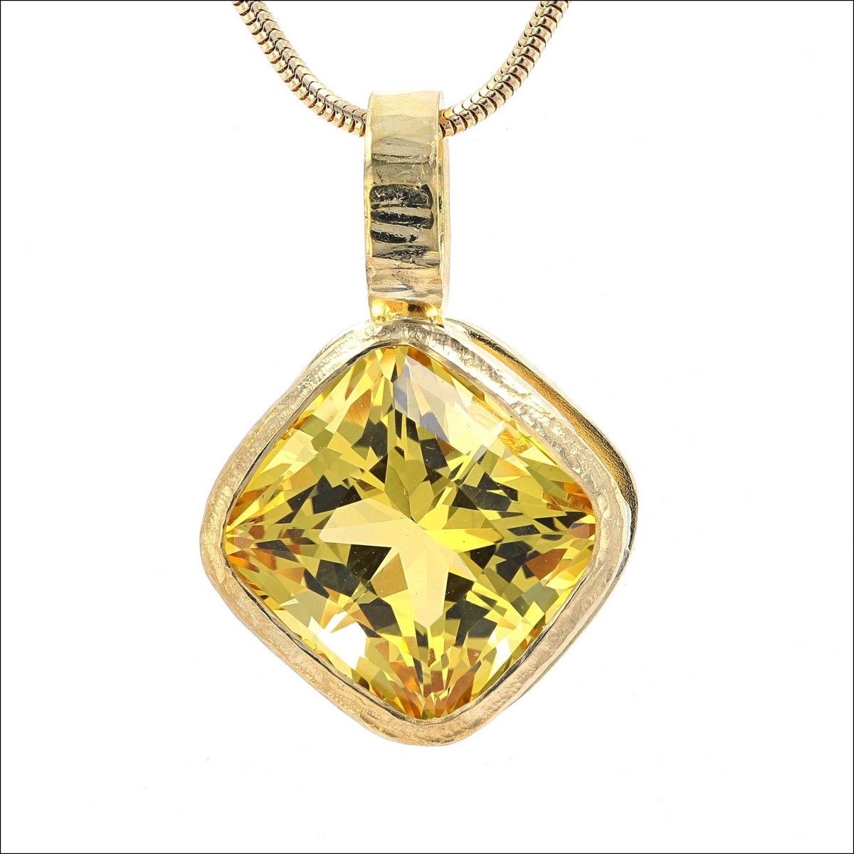 Pillow Cushion Cut Golden Beryl Bezel Pendant 22KY - JewelsmithPendants