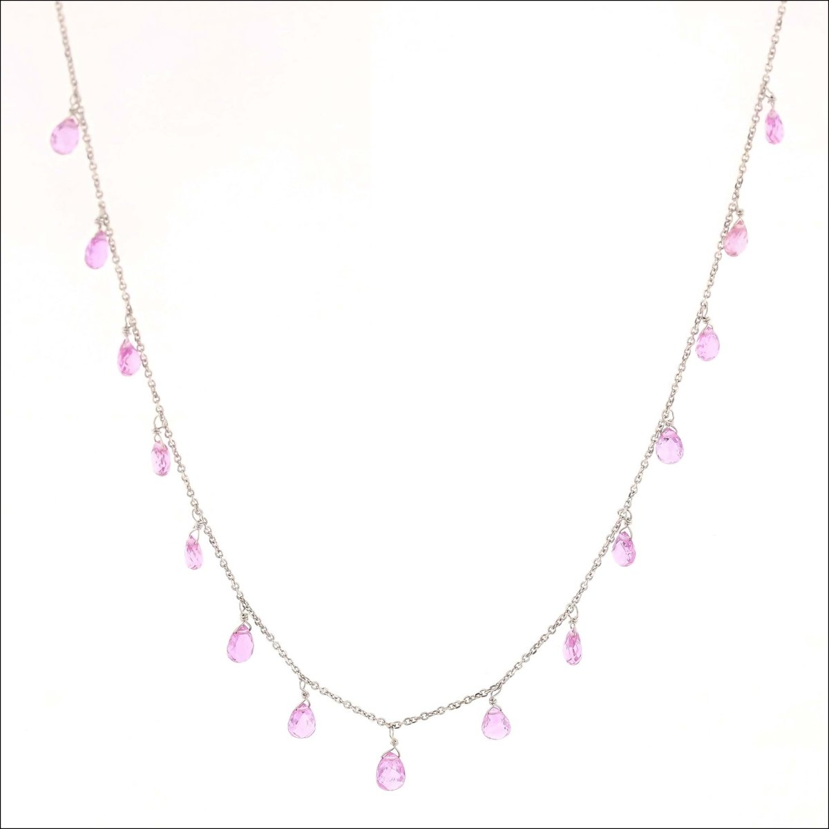 Pink Sapphire Briolette Necklace 18KW - JewelsmithNecklaces