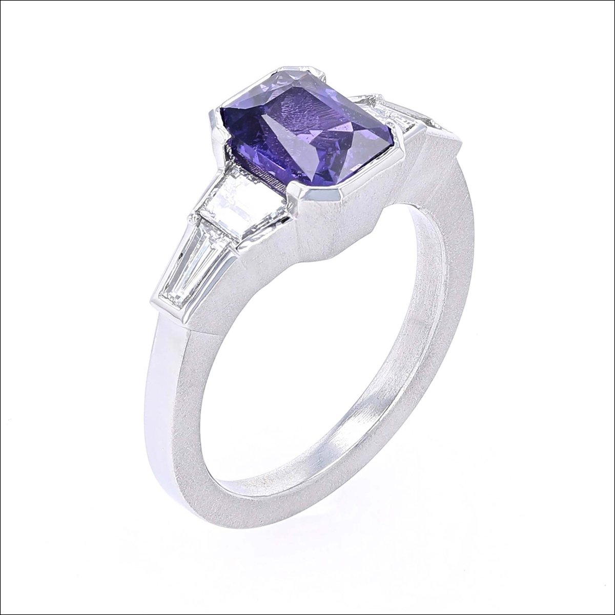 Radiant Cut Purple Sapphire Diamond Ring Platinum - JewelsmithRings